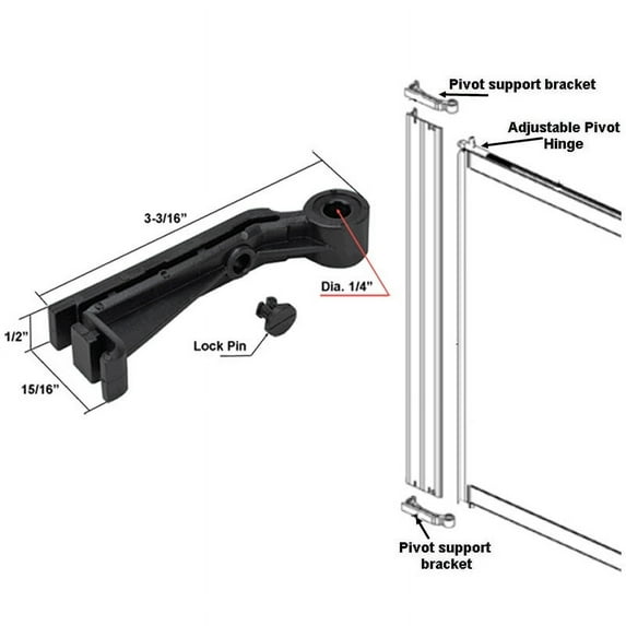 Gordon Glass Co. Replacement Pivot Support Bracket, Black with Lock Pin