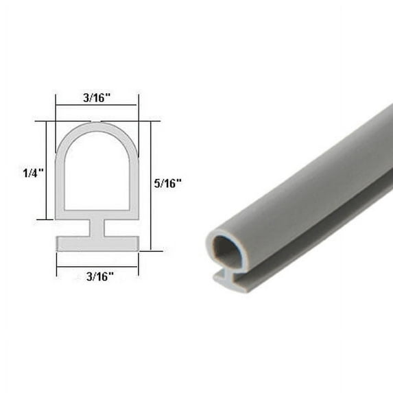 Gordon Glass® Gray Bulb Type Weatherstrip, 3/16" Width, 3/16" Backing - 20 Ft.