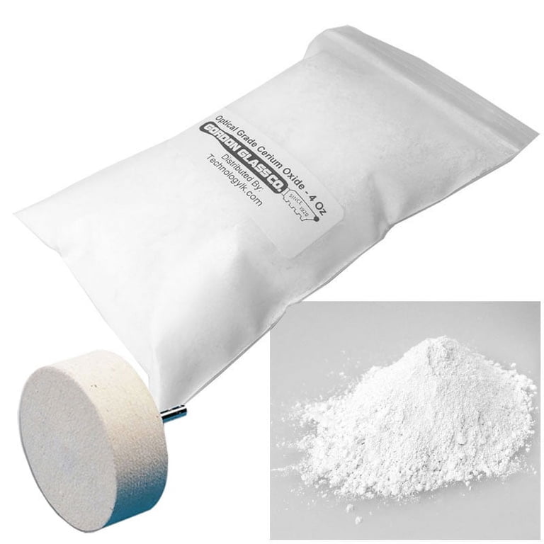 Cerium Oxide Glass Polishing Kit – 8 Oz Powder + 4 Felt Polishing Wheels, For Scratch Removal, Mirror Finish On Glass & Ceramics