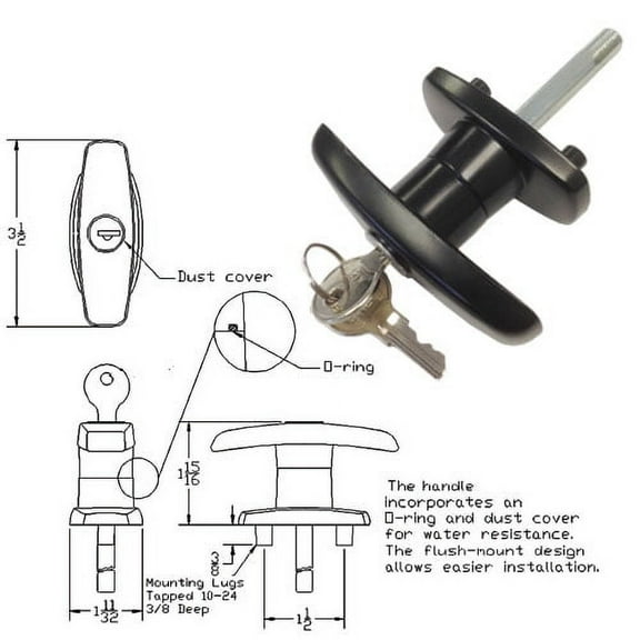 Gordon Glass Truck Cap T-Handle for Statewide Cap Doors - Counter Clockwise