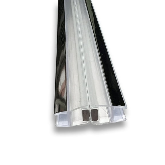 Gordon Glass® Universal 180 Degree Shower Door Magnetic Seal with Chrome Trim Accent for 3/16" and 1/4" Glass Frameless Shower Doors - 73" Long - Set
