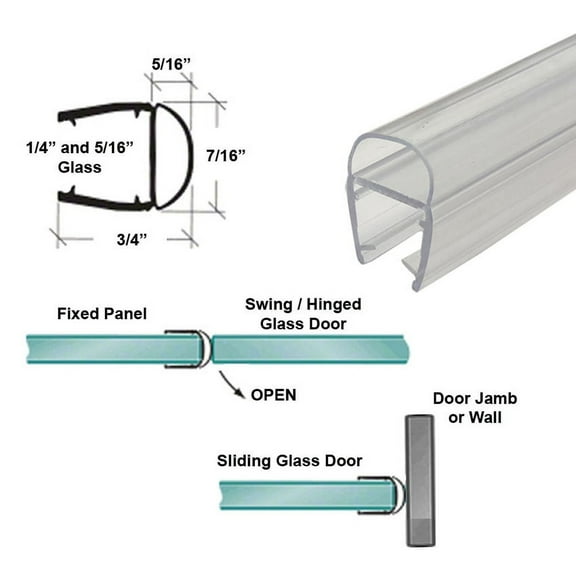 Gordon Glass Universal Clear Polycarbonate U-Channel with Soft Vinyl Bulb Seal for 3/16", 1/4"" and 5/16" Glass - 73" Long