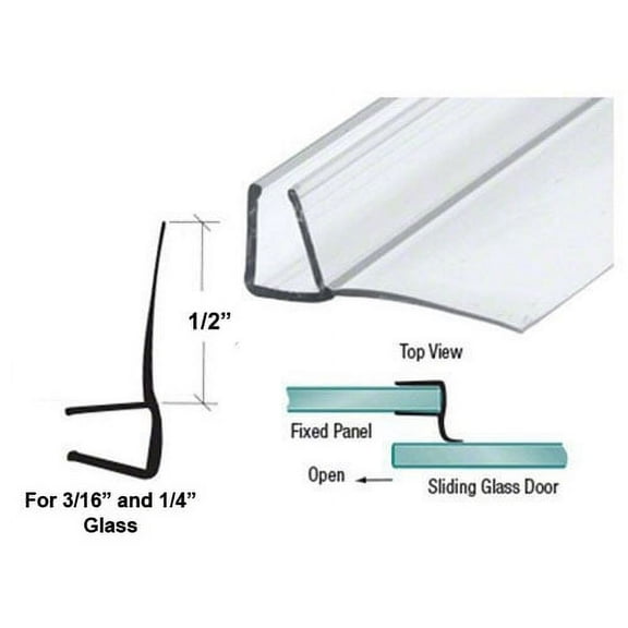 Gordon Glass Universal Frameless Shower Door Polycarbonate Seal with 90 degree 5/8" Long Vinyl Fin for 1/4", 5/16" and 3/8" Glass - 73" Long
