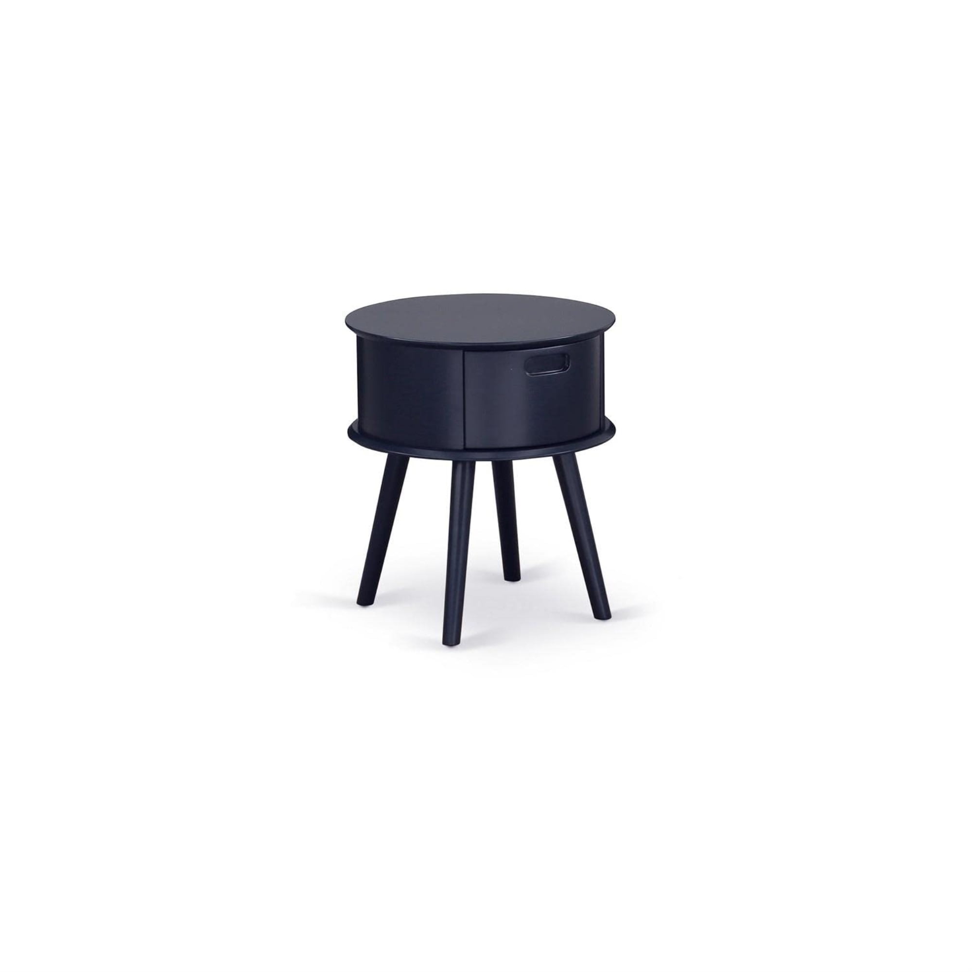 Navy Blue Round Wood Nightstand with Drawer