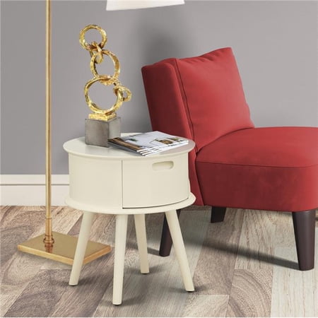 Gordon Round Night Stand End Table with Drawer - White