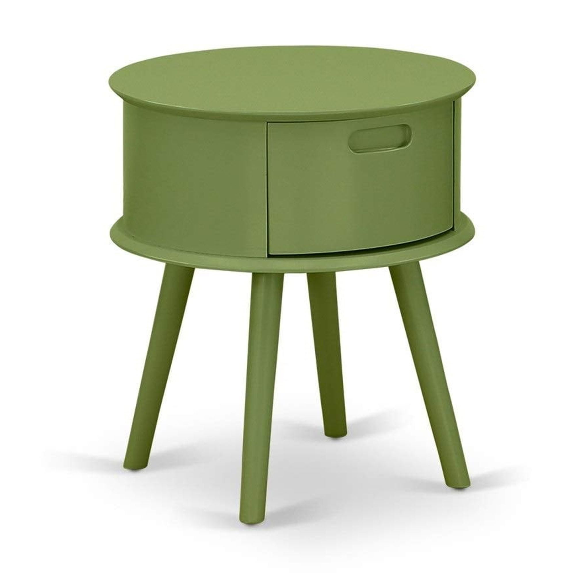 Clover Green Round Rubber Wood Nightstand with Drawer