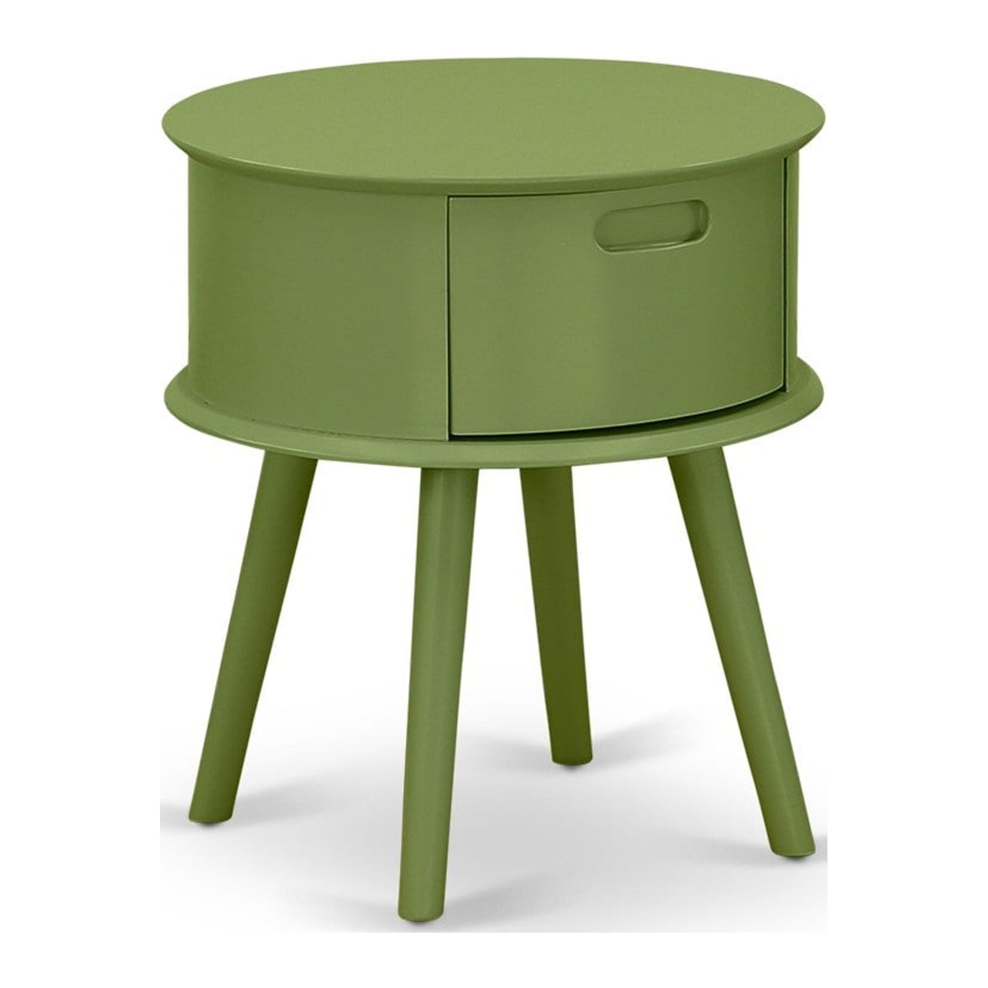 Clover Green Round Rubber Wood Nightstand with Drawer