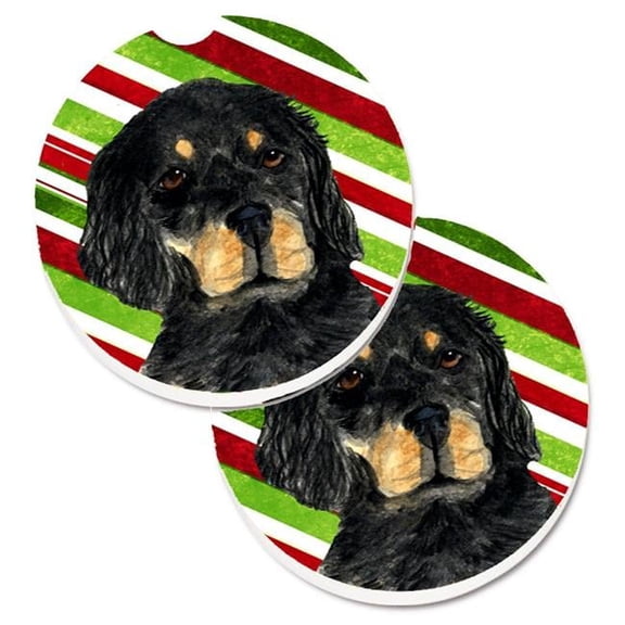 Gordon Setter Candy Cane Holiday Christmas Set of 2 Cup Holder Car Coaster