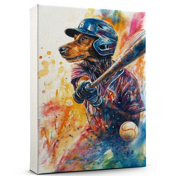 Gordon Setter Dog Stretched Canvas Size 8x12 – Baseball Canvas Print of Funny Gordon Setter Dog Wall Art, Baseball Sports Wall Decor, Home Decor, Dog Lover
