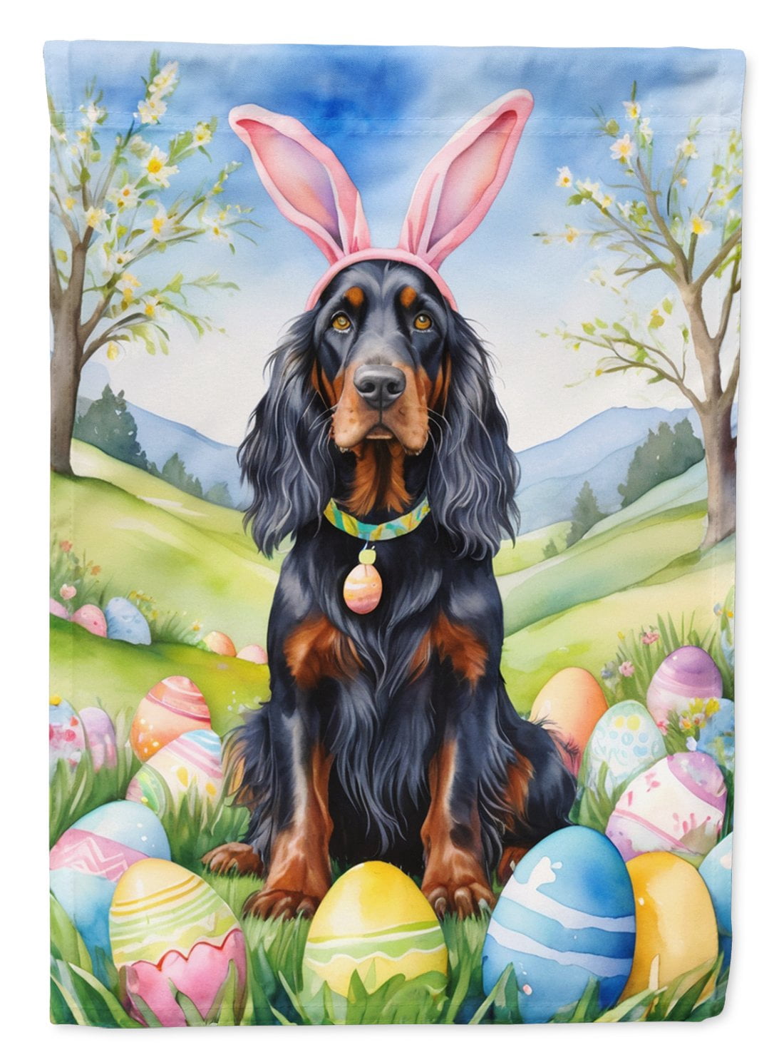 Gordon Setter Easter Egg Hunt House Flag 28 in x 40 in