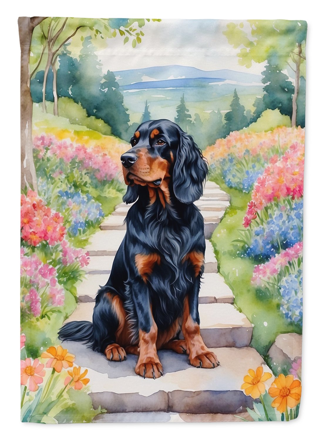 Gordon Setter Spring Path House Flag 28 in x 40 in