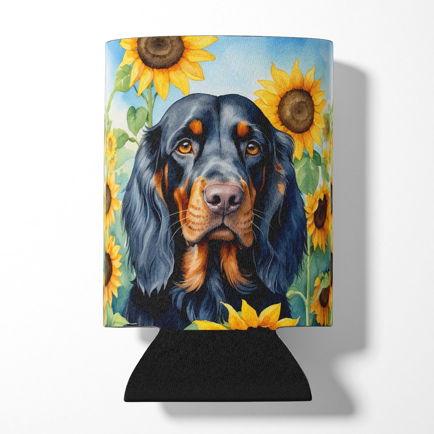 Gordon Setter in Sunflowers Can or Bottle Hugger 3 in x 5 in