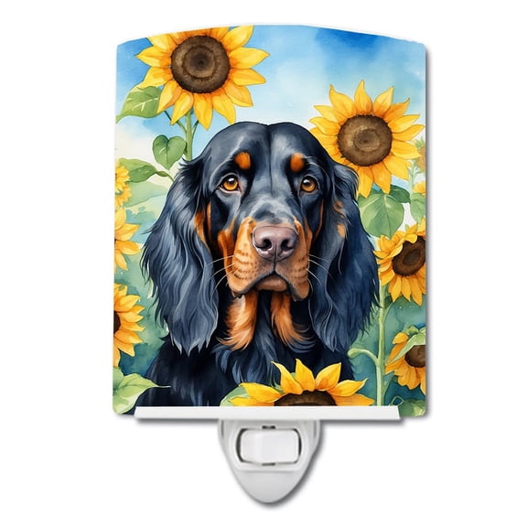 Gordon Setter in Sunflowers Ceramic Night Light 4 in x 6 in