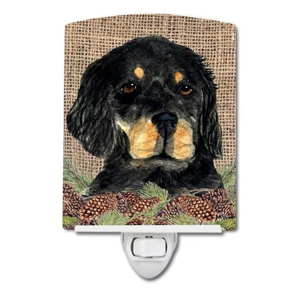 Gordon Setter on Faux Burlap with Pine Cones Ceramic Night Light