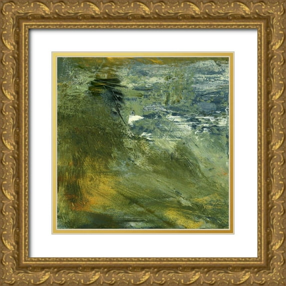 Gordon, Sharon 12x12 Gold Ornate Wood Framed with Double Matting Museum Art Print Titled - Encaustic Tile in Green I