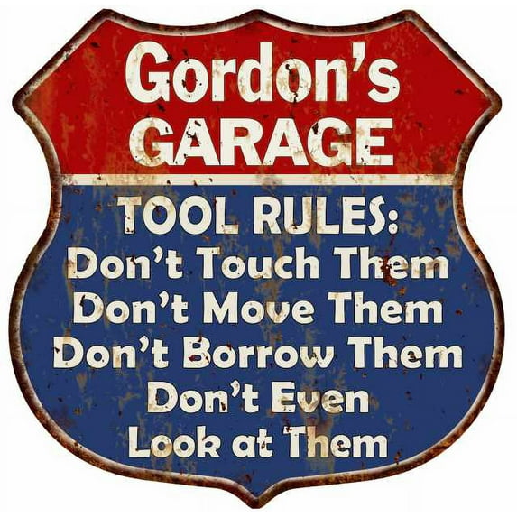 Gordon's Garage Man Cave Rules Sign Shield Metal Gift 211110001288