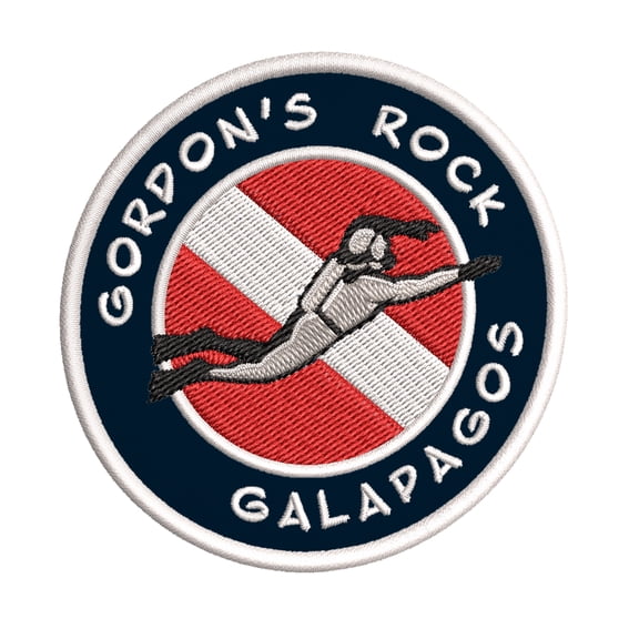 Gordon's Rock, Galapagos Scuba Diver Flag 3.5 Inch Iron Or Sew On Embroidered Fabric Badge Patch Ocean Beach, Salt Life Iconic Series