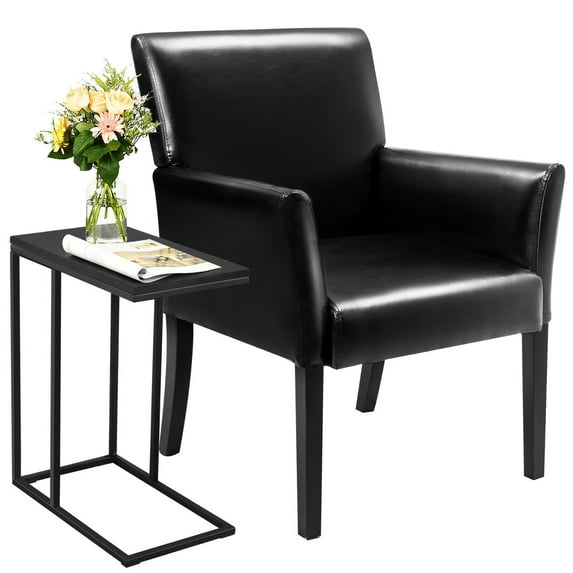 Gorelax C-shaped Side End Table & Reception Arm Chair Set w/Rubber Wood Legs