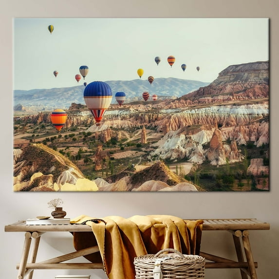 Goreme Art Canvas, Air Balloon Art, Urgup Wall Art, View Canvas Art, Turkish Wall Art, Landscape Poster, Travel Canvas, Turkey Poster, Canvas Wall Decor - White Framed