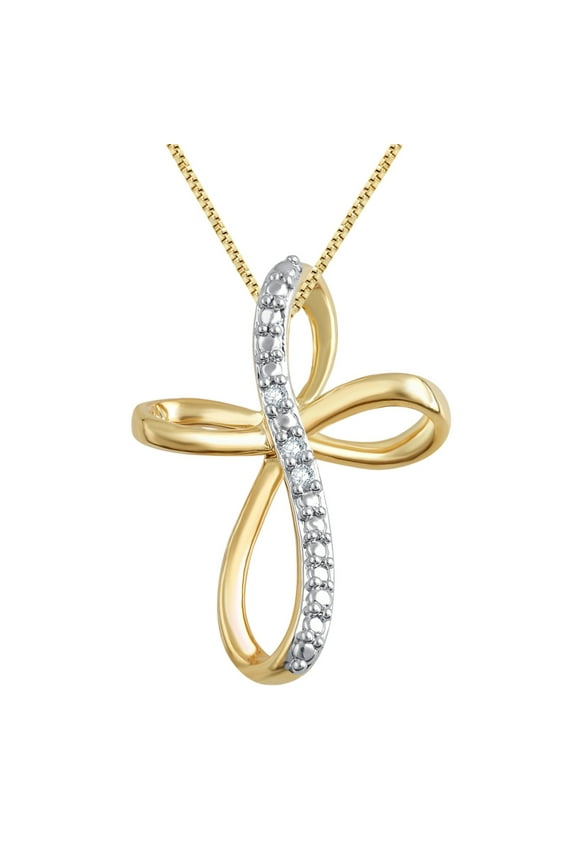 Gorgeous 0.24 Carat Diamond Accent Criss Cross Hoop Necklace In 14K Yellow Gold Plated