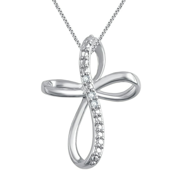 Gorgeous 0.24 Carat Diamond Accent Criss Cross Hoop Necklace in 14K White Gold Plated