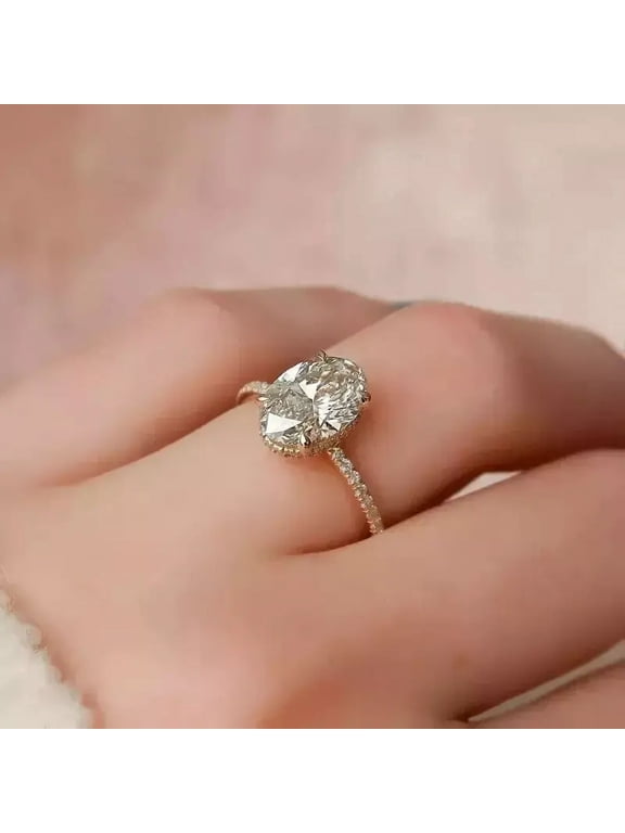 Gorgeous 14K Yellow Gold Plated Engagement Ring Oval Cut Moissanite Diamond Women's Anniversary Ring