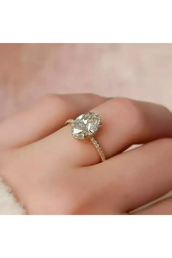 Gorgeous 14K Yellow Gold Plated Engagement Ring Oval Cut Moissanite Diamond Women's Anniversary Ring