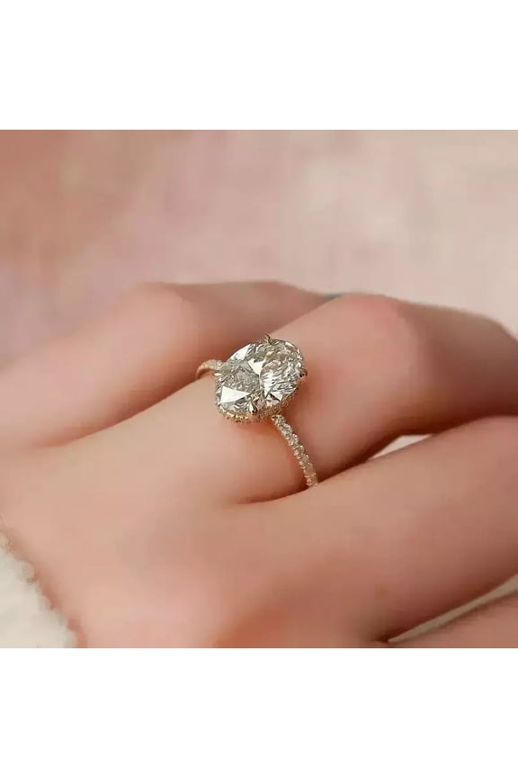 Gorgeous 14K Yellow Gold Plated Engagement Ring Oval Cut Moissanite Diamond Women's Anniversary Ring