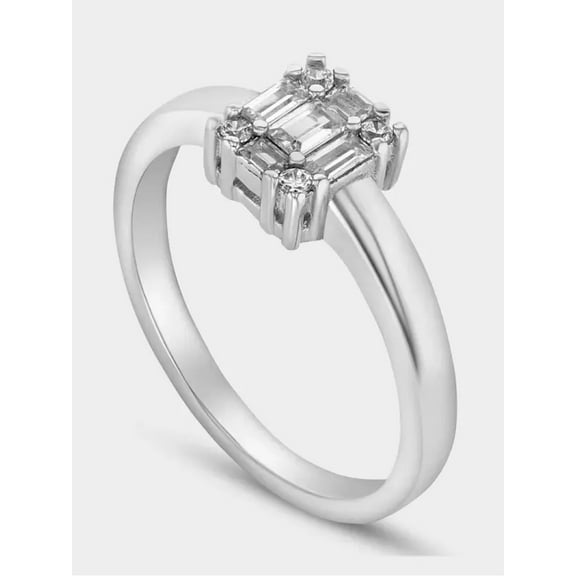 Gorgeous 14K White Gold Ring Engagement Moissanite Diamond Multi-Stone Baguette Ring for Valentine's Gift