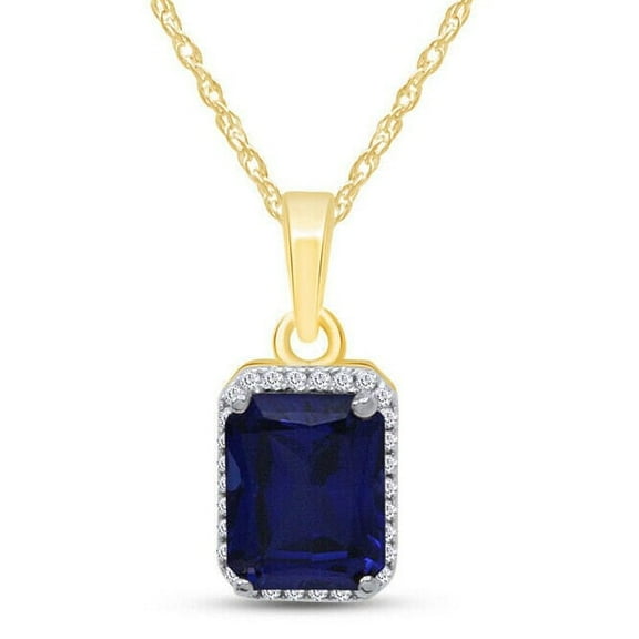 Gorgeous 14K Yellow Gold Plated Sterling Silver 4.45Ct Emerald Cut Lab-Created Blue Sapphire Pendant Necklace with 18" Chain