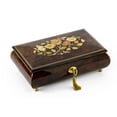 thumbnail image 1 of Gorgeous 18 Note Dark Natural Wood Tone Floral Inlay Musical Jewelry Box with Lock and Key - Dance of the Sugar Plum Fairy (Nutcracker Suite), 1 of 2