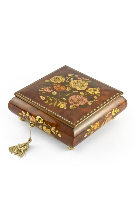 Gorgeous 18 Note Spring Roses Inlay Musical Jewelry Box with Lock and Key - Music Box Dancer