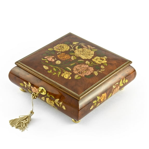Gorgeous 18 Note Spring Roses Inlay Musical Jewelry Box with Lock and Key - Send in the Clowns