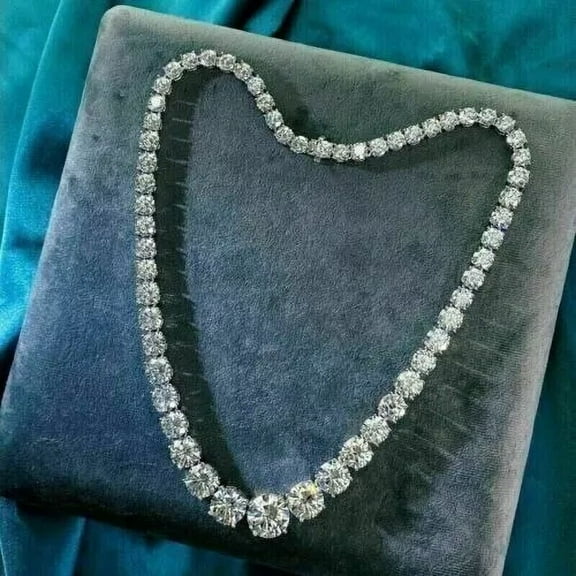 Gorgeous 22 Ct Round-Cut Lab Created Diamond Tennis Necklace 14K White Gold Plated 925 Sterling Silver