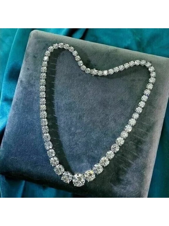 Gorgeous 22 Ct Round-Cut Lab Created Diamond Tennis Necklace 14K White Gold Plated 925 Sterling Silver