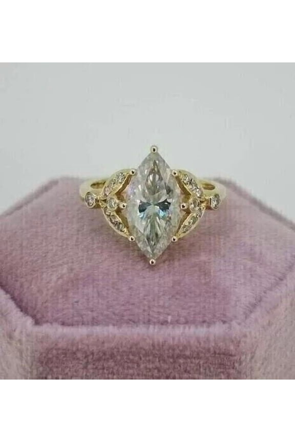 Gorgeous 3.50Ct Marquise Cut Lab Created Diamond Fancy Ring 14k Yellow Gold Plated Sterling Silver