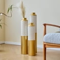 thumbnail image 1 of Gorgeous 3-Piece Set of White & Gold Metal Vases - Modern Droplet Shaped Home Decor for Stylish Living Spaces!, 1 of 17