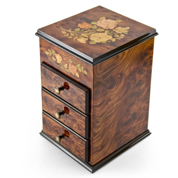 Gorgeous 30 Note Bijoux Armoire with Roses Inlay Musical Jewelry Box - When You Wish Upon A Star