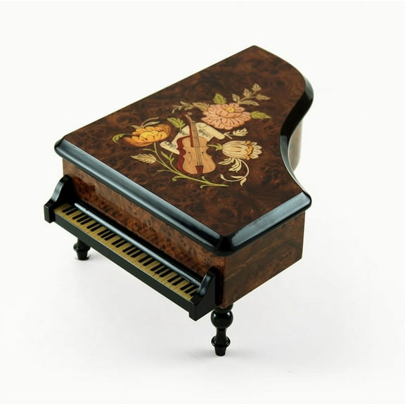 Gorgeous 30 Note Burl-Elm Music and Floral Theme Grand Piano Music Box - Phantom of the Opera