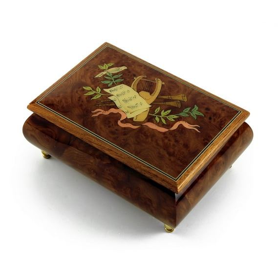 Gorgeous 30 Note Lyre and Sheet Music with Ribbon Musical Jewelry Box - Come Back to Sorrento