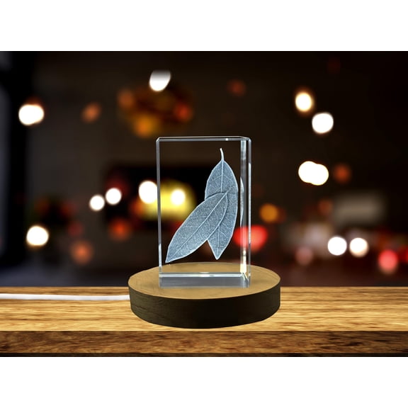 Gorgeous 3D Engraved Bay Leaf Plants Crystal Décor Piece