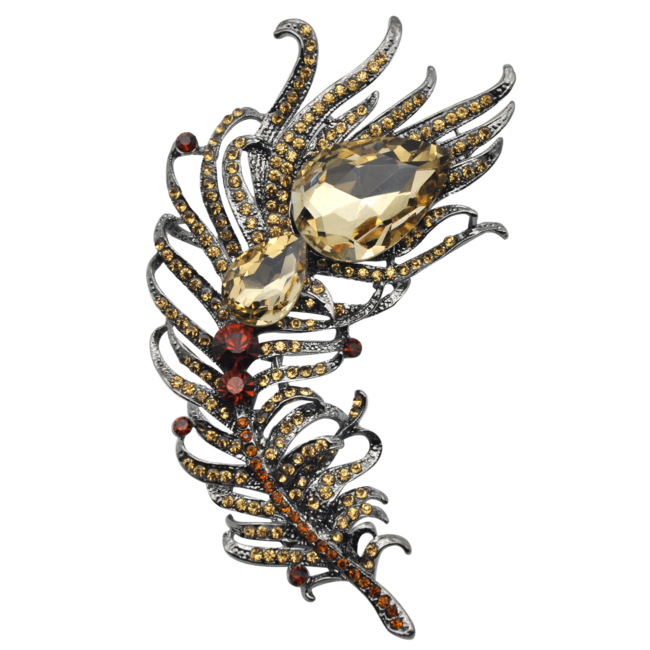 Gyn&Joy Peacock Rhinestone Brooch Pin - Gold Tone With Austrian Crystals, 5 Inch
