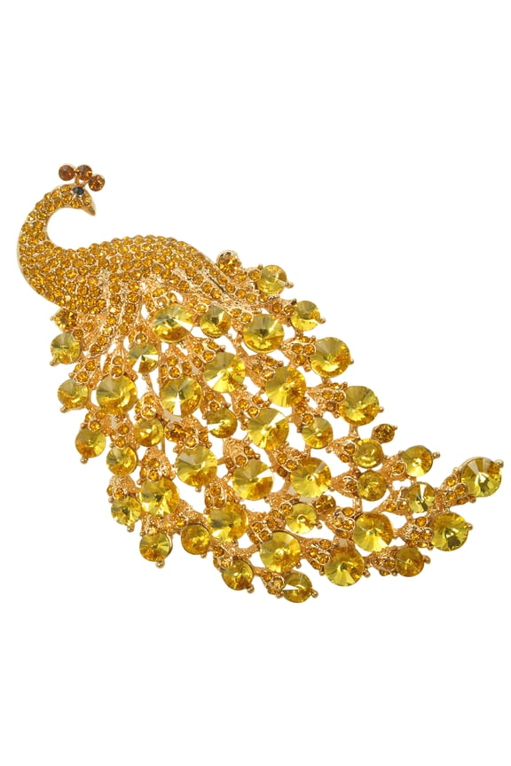Gorgeous 4 Inches Austrian Crystal Light Topaz Golden Peacock Bird Brooch Pins