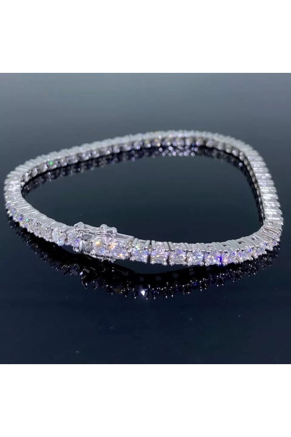 Gorgeous 4MM 13Ct Round Cut Lab Created Diamond Unisex Tennis Bracelet For Valentine Day Gift 14k White Gold Plated 7" inch