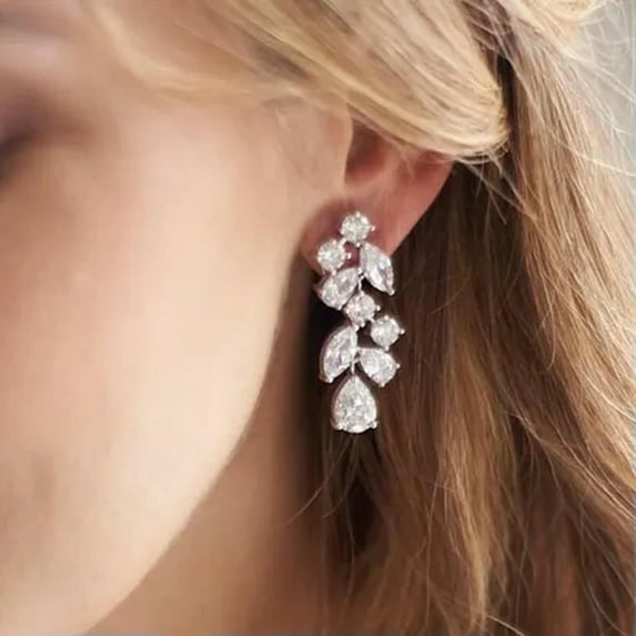 Gorgeous 925 Silver Drop Earrings Cubic Zircon Wedding Engagement Jewelry A Pair