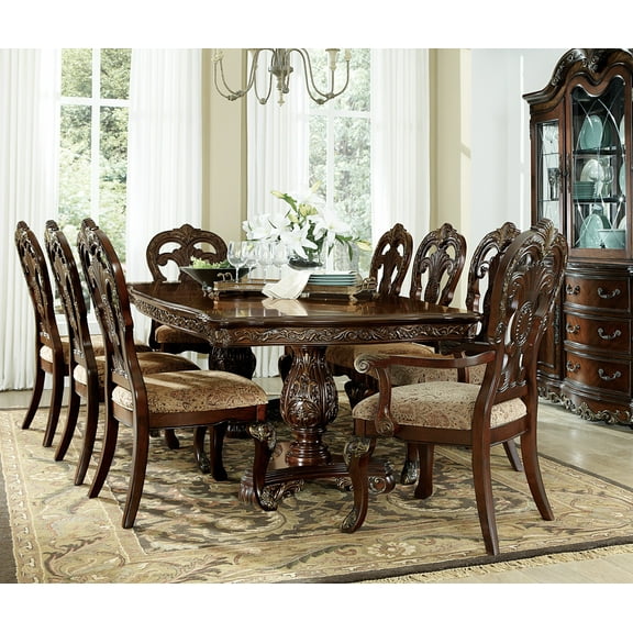 Gorgeous 9pc Dining Set Double Pedestal Base Table 2 Arm Chairs 6 Side Chairs Cherry Finish Traditional Style Furniture