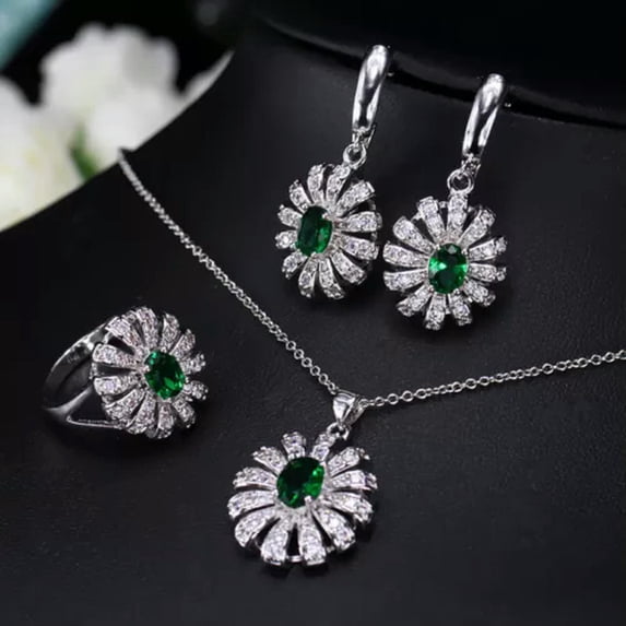 Gorgeous AAA+ Cubic Zircon Flower Yellow Lady Necklace Earrings Ring Jewelry Set