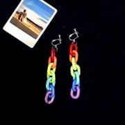 Gorgeous Acrylic Chunky Chain Rainbow Dangly Earrings -Pierceds Clip-ons or R2X8