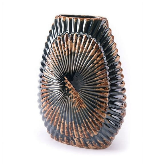 HomeRoots Decor 295261 14 x 10.4 x 6.1 in. Elm Ceramic Vase - Black