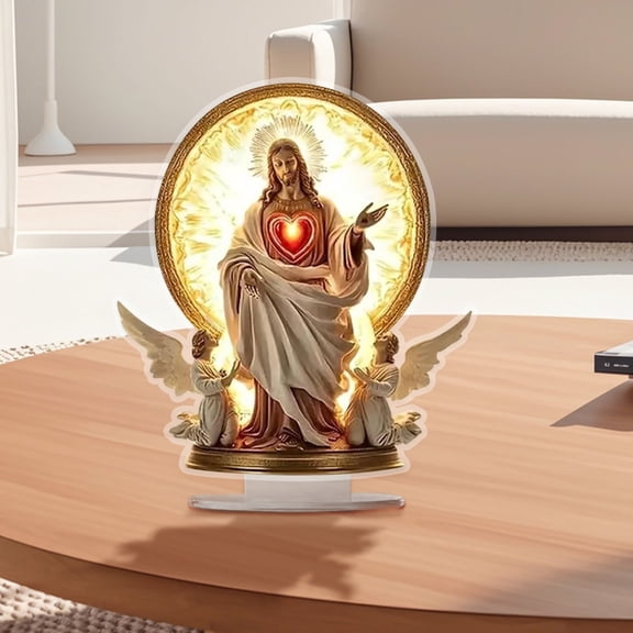 Gorgeous Angel Statue Decoration Fairy/Tree/Nativity Scene/Angel/Cross/Figurine Table Sign 2D Flat Acrylic Figurines for Home Easter Valentines Day Decor(White, 8x6.7in)